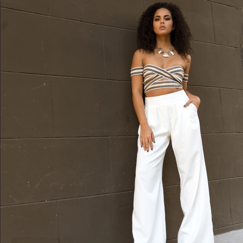 Ivory Wide Leg Trouser Pant - Picture 3 of 8